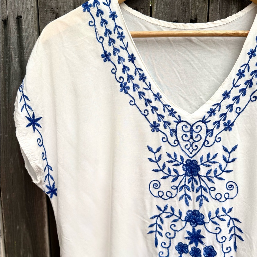 White and Blue Embroidered Maxi Dress - Picture 3 of 3